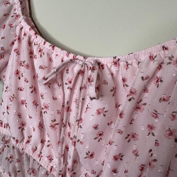 NWT Francesca's Mi Ami Pink Puff Sleeve Peplem Blouse - Picture 6 of 6